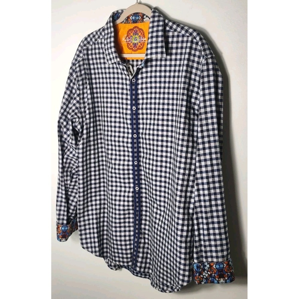 Robert Graham Blue & White Check Cotton Woven LS Button-Up Shirt Men 2XL